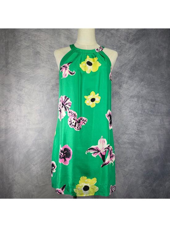 J. Crew Dresses & Skirts - J Crew Dress Womens 2 Green Floral Silk Sleeveless Shift Tropical Coastal Chic